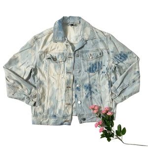 H&M Divided Acid Washed Distressed Light Denim Jean Jacket